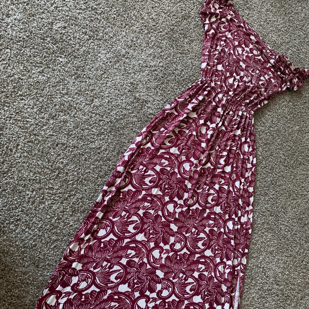 Burgundy & White Maxi Dress